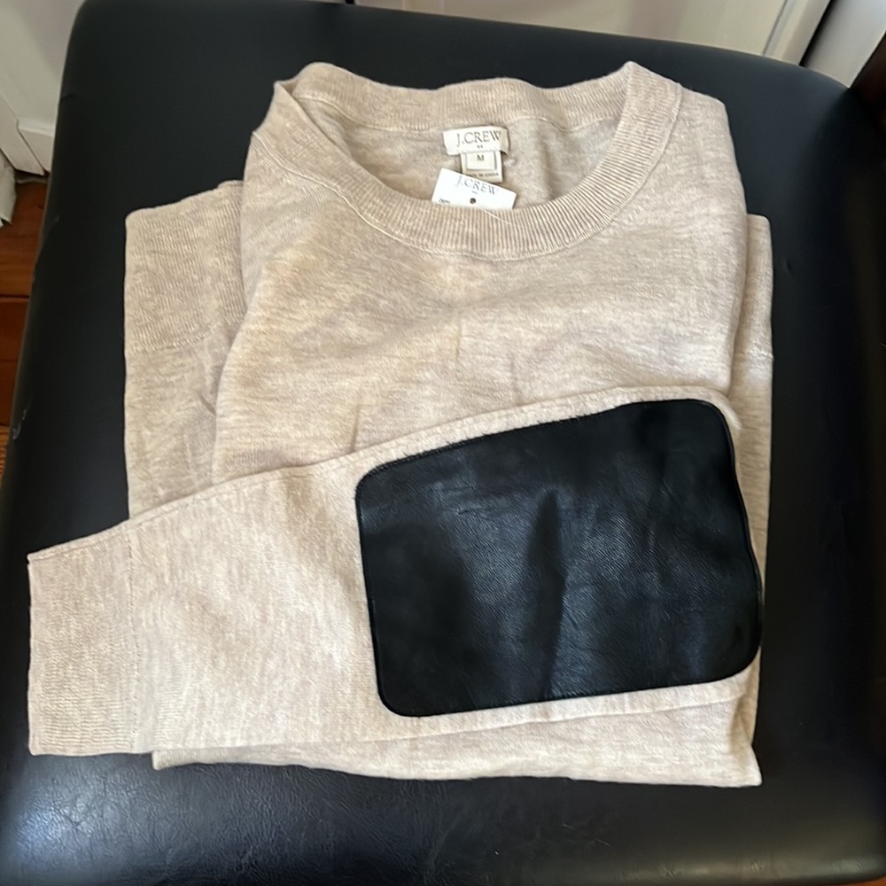 JCrew Beige Merino Wool and Acrylic Sweater with Elbow Patches. - Picture 3 of 3